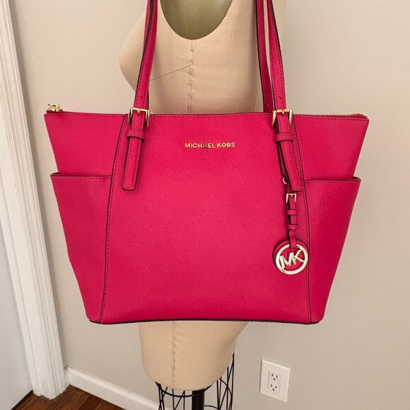 Michael Kors Jet Set Saffiano Leather Large Tote Pink - Picture 2 of 16